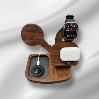 Wooden iPhone 16 wireless charger, MagSafe Charger, iPhone Fast Charger, Wooden Apple Docking Station, Custom Wood Wireless Charger, Oura Ring Chargerf