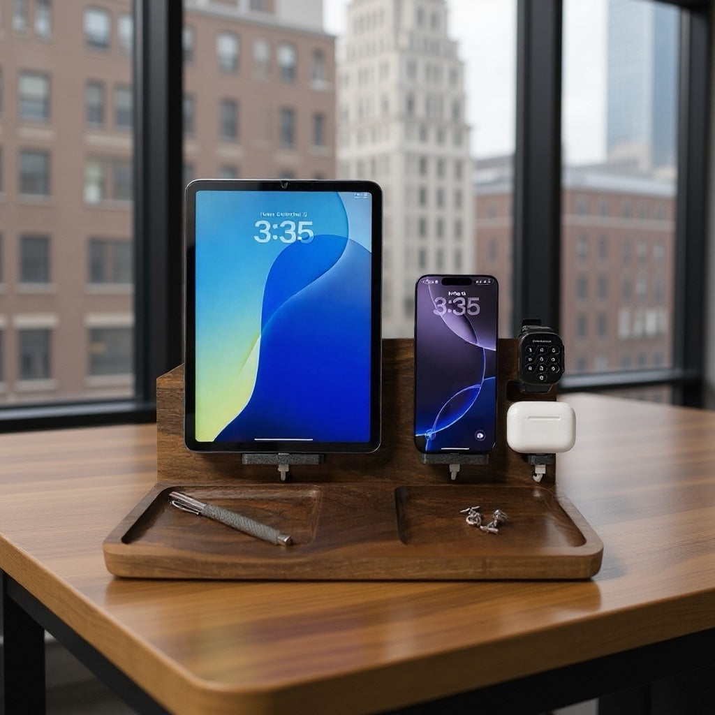 4-in-1 Wooden Apple Charging Station – Handcrafted in Canada