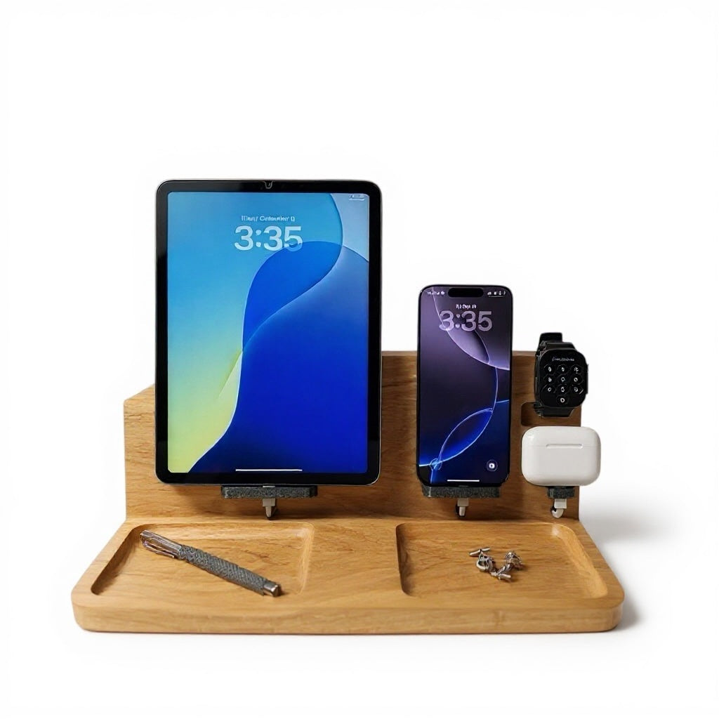 4-in-1 Wooden Apple Charging Station – Handcrafted in Canada