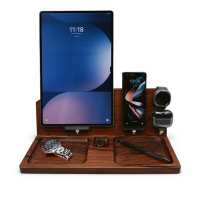 Samsung Tablet Workstation – 4-in-1 Wooden Charging Station & Organizer