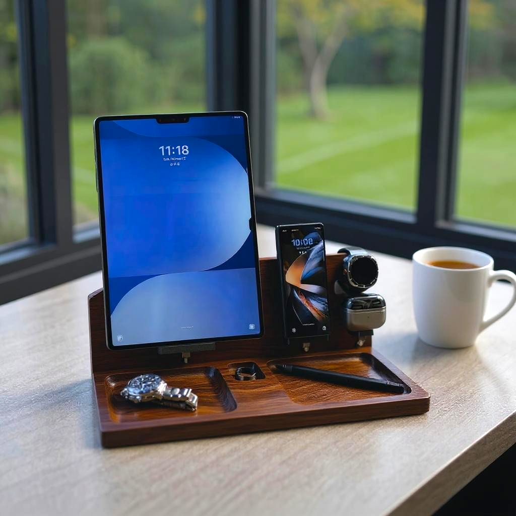 Samsung Tablet Workstation – 4-in-1 Wooden Charging Station & Organizer